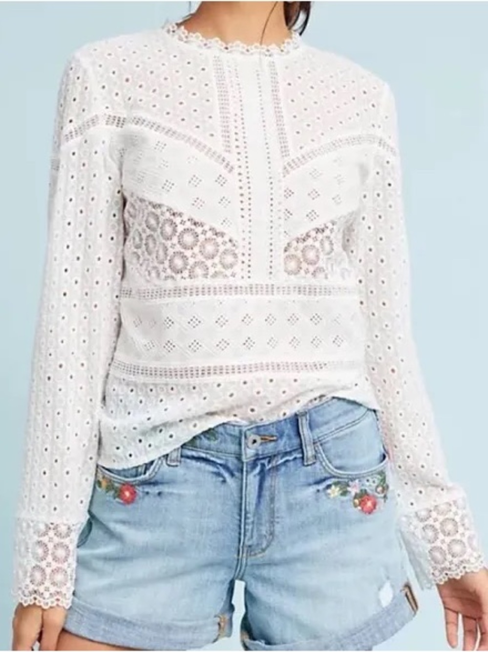 Anthropologie James Coviello White Eyelet Lace Top Sz XS